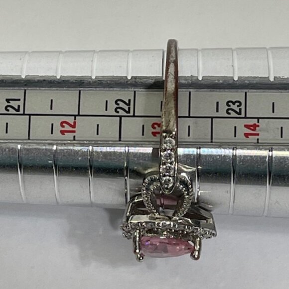 Silver-tone and pink stone fashion ring. Size 12. - Picture 3 of 4